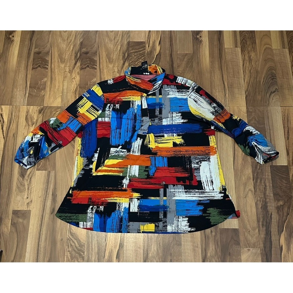 Ali Miles Women's Petite Large Multicolor Abstract Blouse EUC